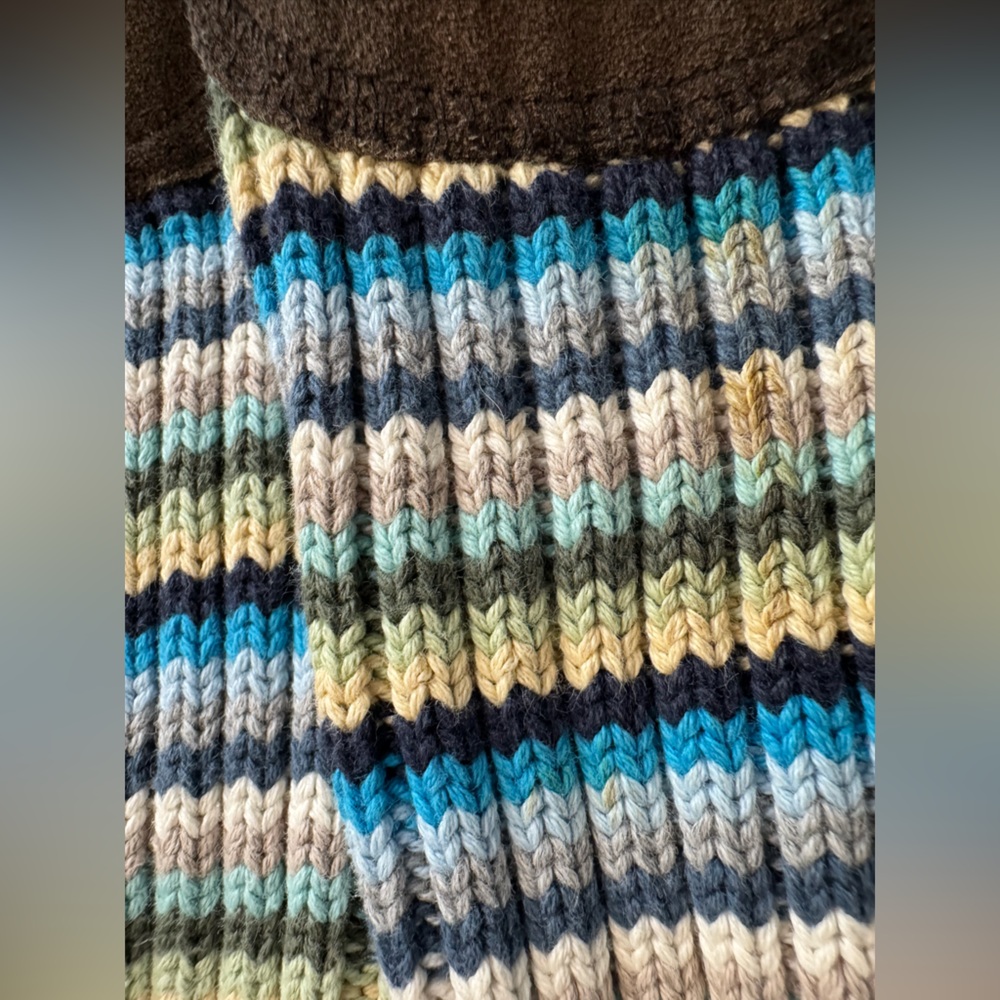 Vintage 90s Striped Gap Sweater Leather Elbow Patch XS Turtleneck 100% Cotton - Picture 9 of 13